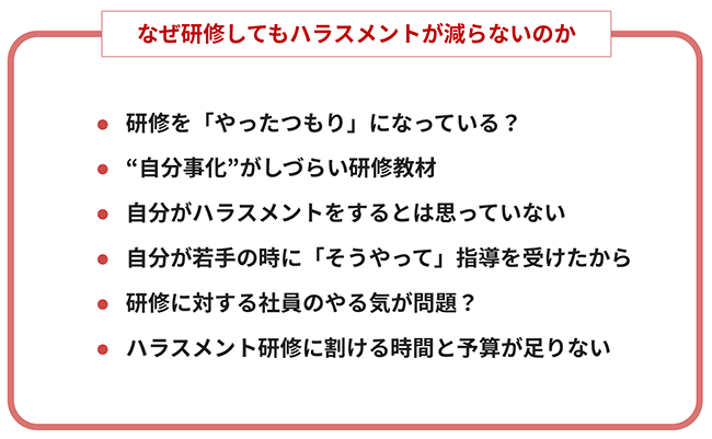 研修をしてもハラスメントが減らない要因